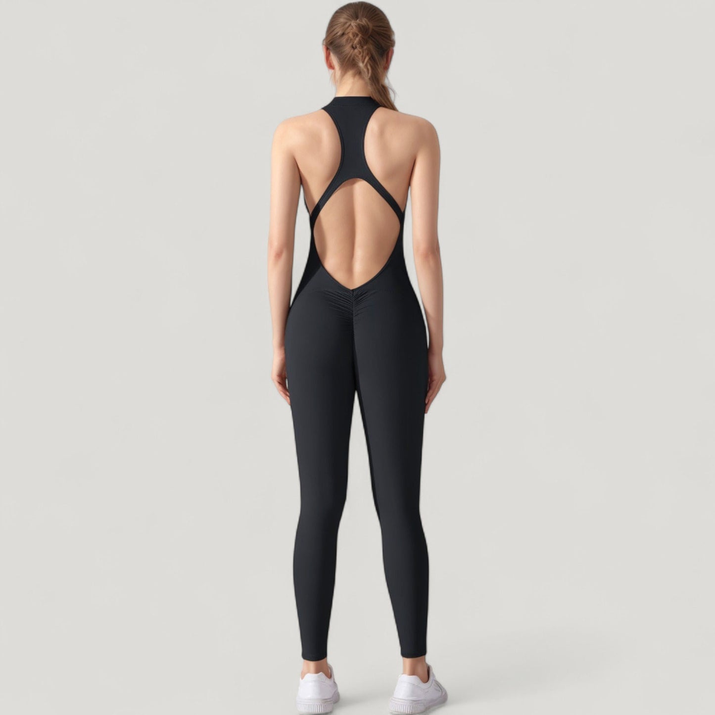 Anna-Kaci Active Women's High Neck Sleeveless Activewear Jumpsuit with Back Cutout and Front Zip Closure