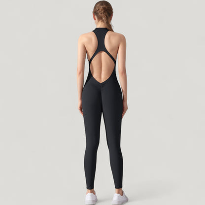 Anna-Kaci Active Women's High Neck Sleeveless Activewear Jumpsuit with Back Cutout and Front Zip Closure