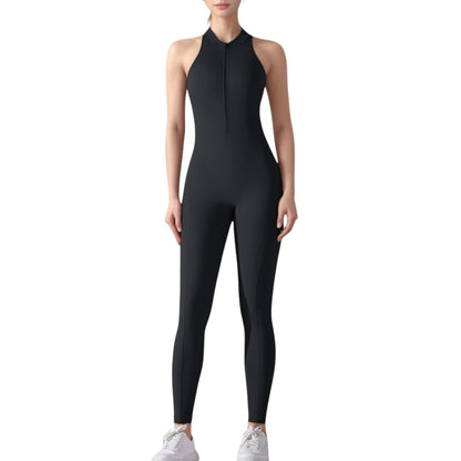 Anna-Kaci Active Women's High Neck Sleeveless Activewear Jumpsuit with Back Cutout and Front Zip Closure