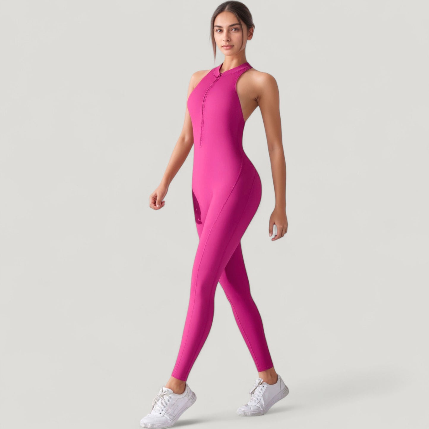 Anna-Kaci Active Women's High Neck Sleeveless Activewear Jumpsuit with Back Cutout and Front Zip Closure
