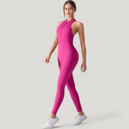 Anna-Kaci Active Women's High Neck Sleeveless Activewear Jumpsuit with Back Cutout and Front Zip Closure