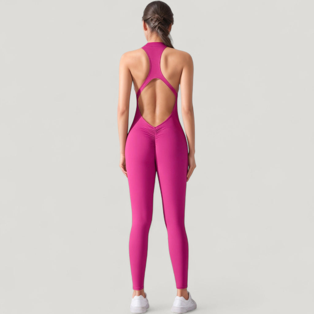 Anna-Kaci Active Women's High Neck Sleeveless Activewear Jumpsuit with Back Cutout and Front Zip Closure