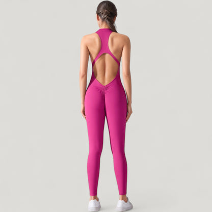 Anna-Kaci Active Women's High Neck Sleeveless Activewear Jumpsuit with Back Cutout and Front Zip Closure