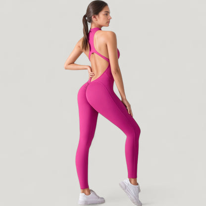 Anna-Kaci Active Women's High Neck Sleeveless Activewear Jumpsuit with Back Cutout and Front Zip Closure