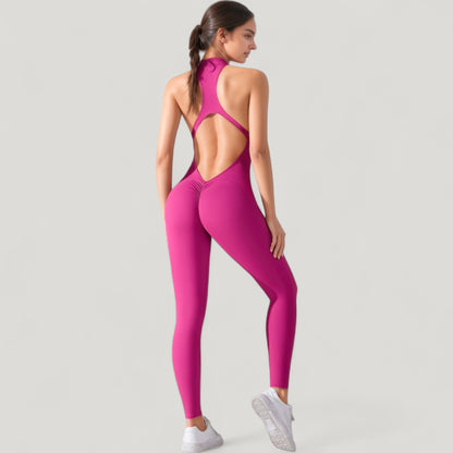 Anna-Kaci Active Women's High Neck Sleeveless Activewear Jumpsuit with Back Cutout and Front Zip Closure