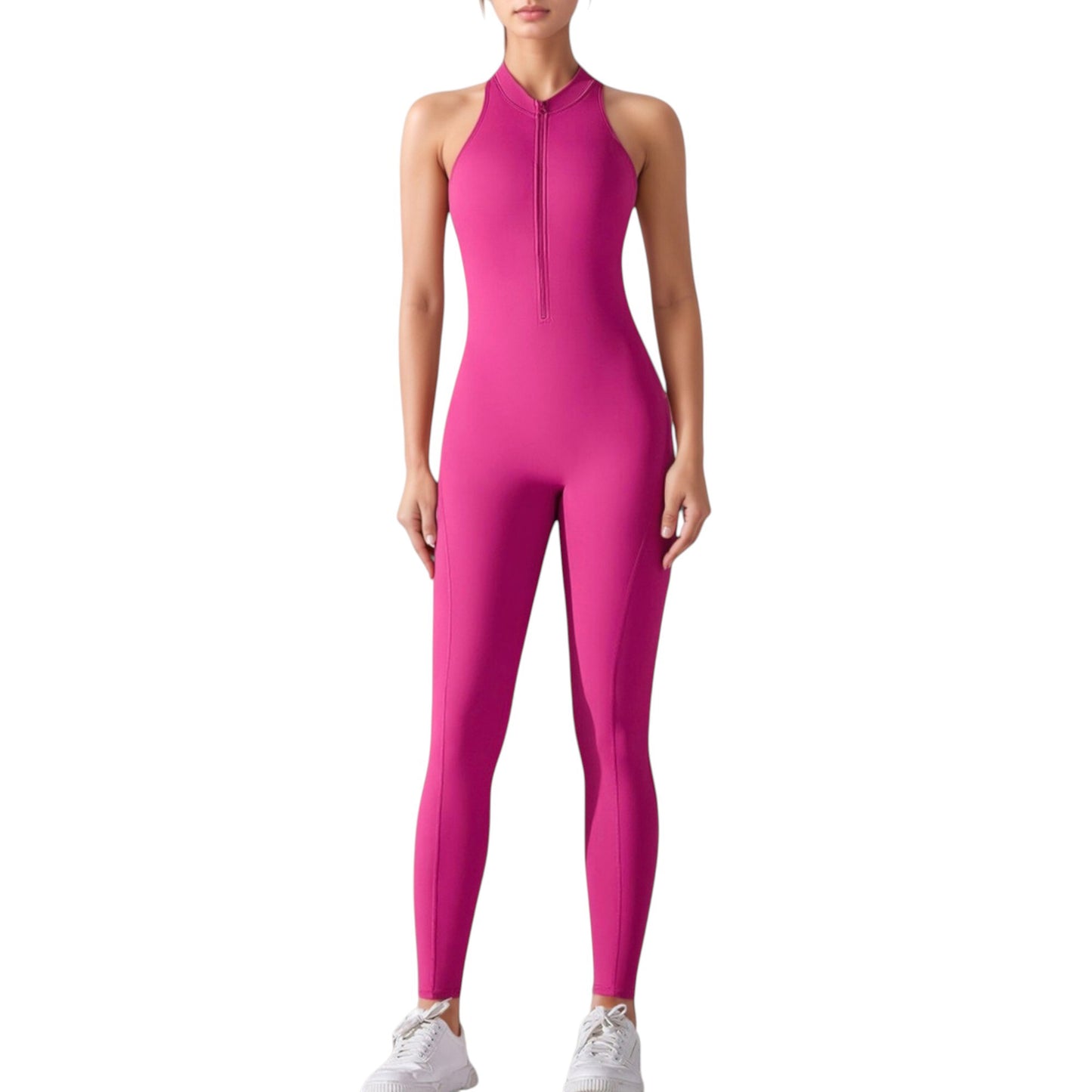 Anna-Kaci Active Women's High Neck Sleeveless Activewear Jumpsuit with Back Cutout and Front Zip Closure