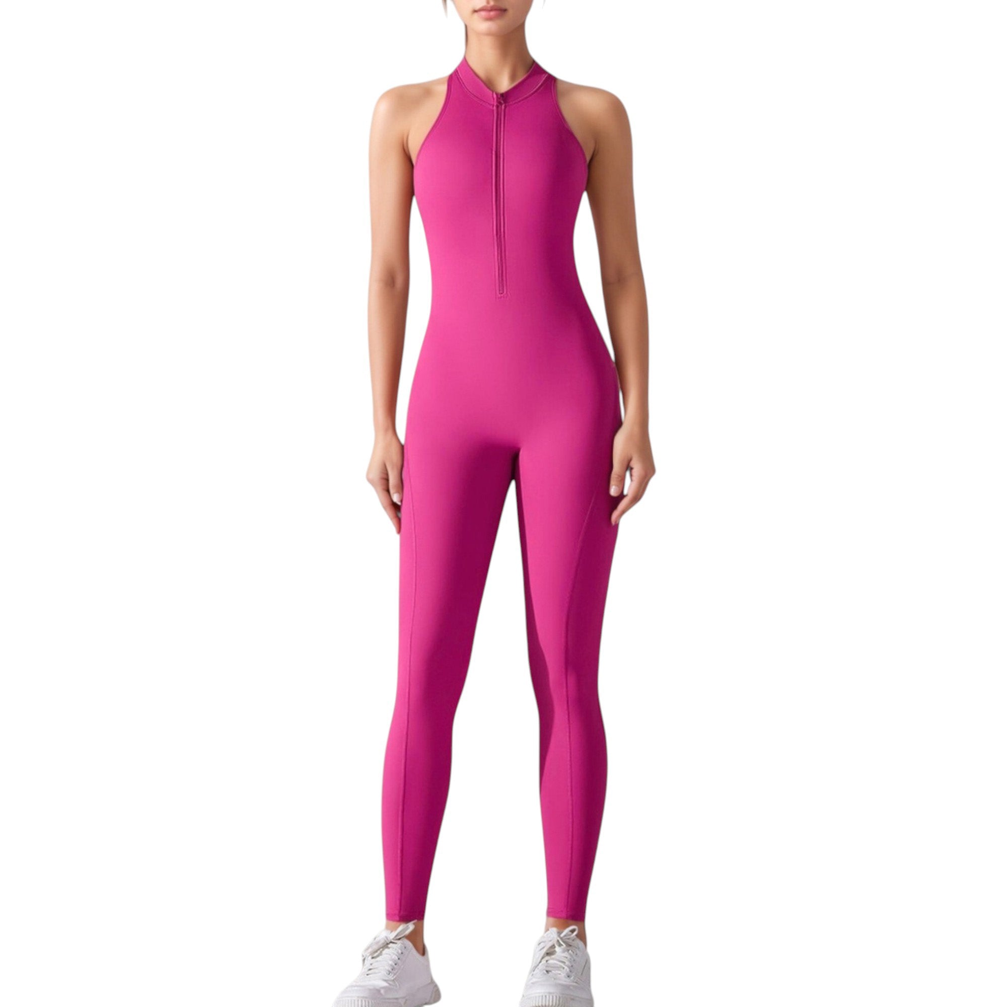 Anna-Kaci Active Women's High Neck Sleeveless Activewear Jumpsuit with Back Cutout and Front Zip Closure