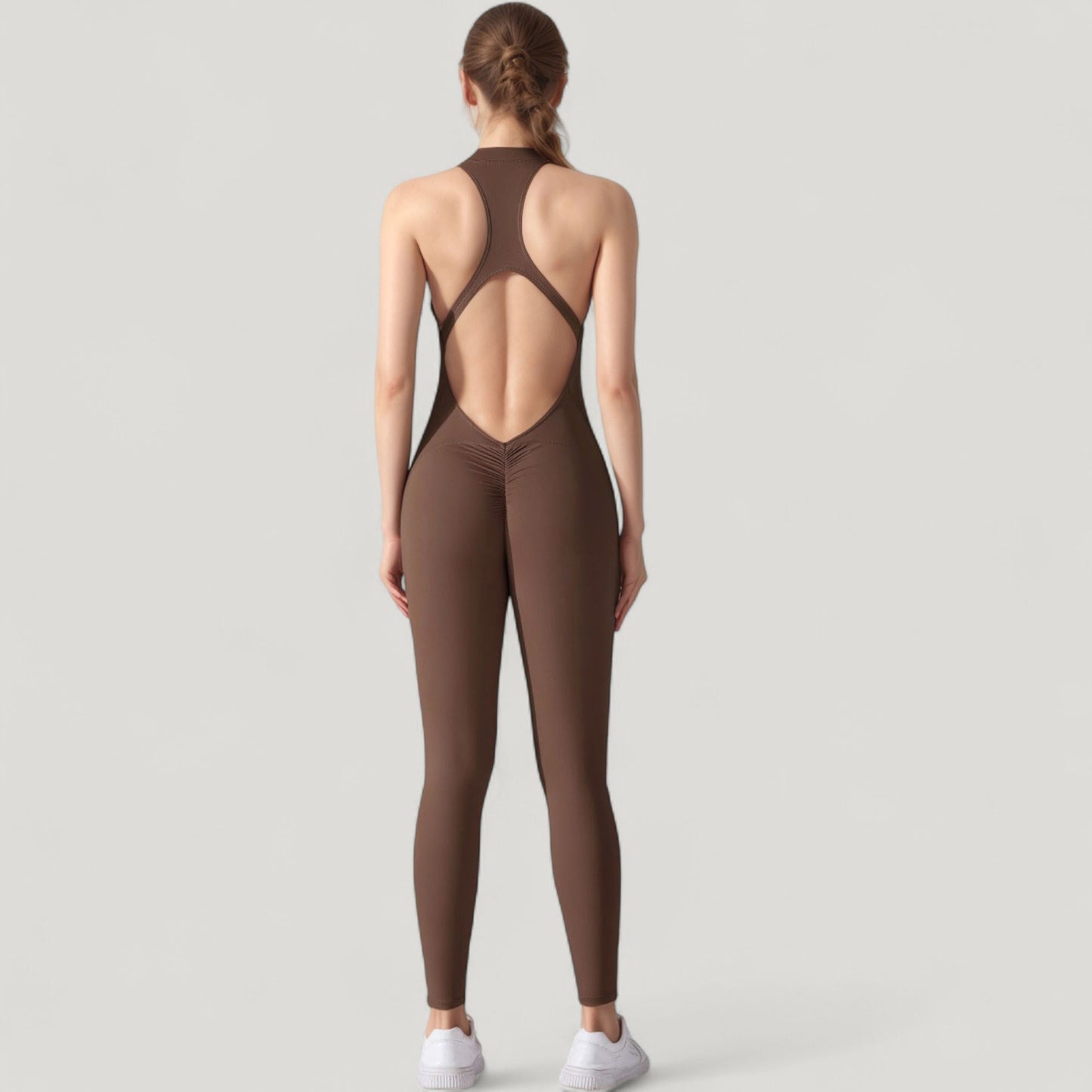 Anna-Kaci Active Women's High Neck Sleeveless Activewear Jumpsuit with Back Cutout and Front Zip Closure
