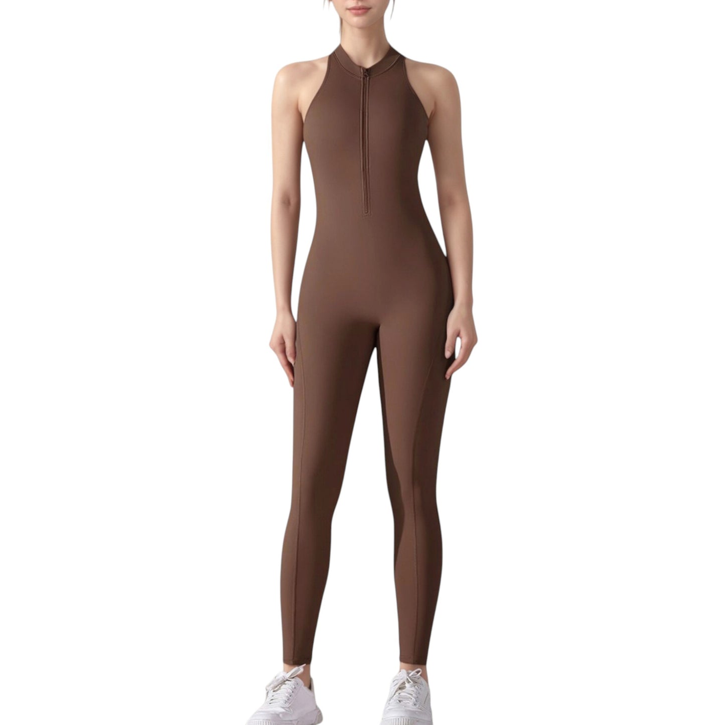 Anna-Kaci Active Women's High Neck Sleeveless Activewear Jumpsuit with Back Cutout and Front Zip Closure