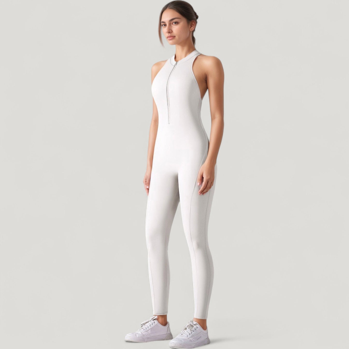 Anna-Kaci Active Women's High Neck Sleeveless Activewear Jumpsuit with Back Cutout and Front Zip Closure