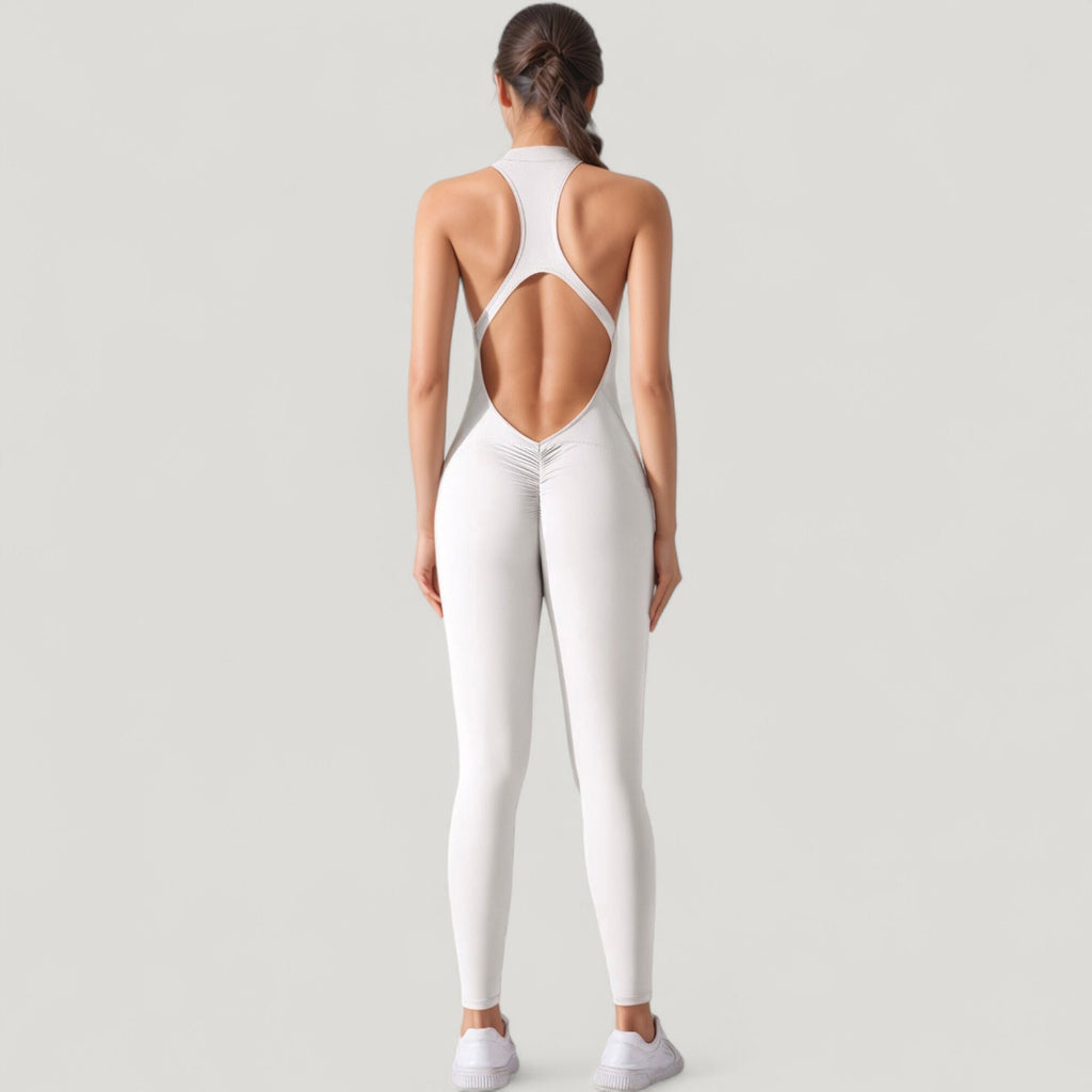 Anna-Kaci Active Women's High Neck Sleeveless Activewear Jumpsuit with Back Cutout and Front Zip Closure