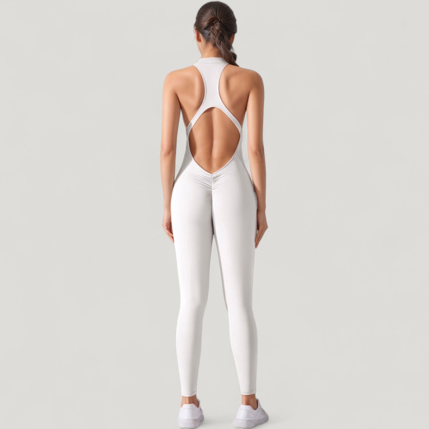 Anna-Kaci Active Women's High Neck Sleeveless Activewear Jumpsuit with Back Cutout and Front Zip Closure