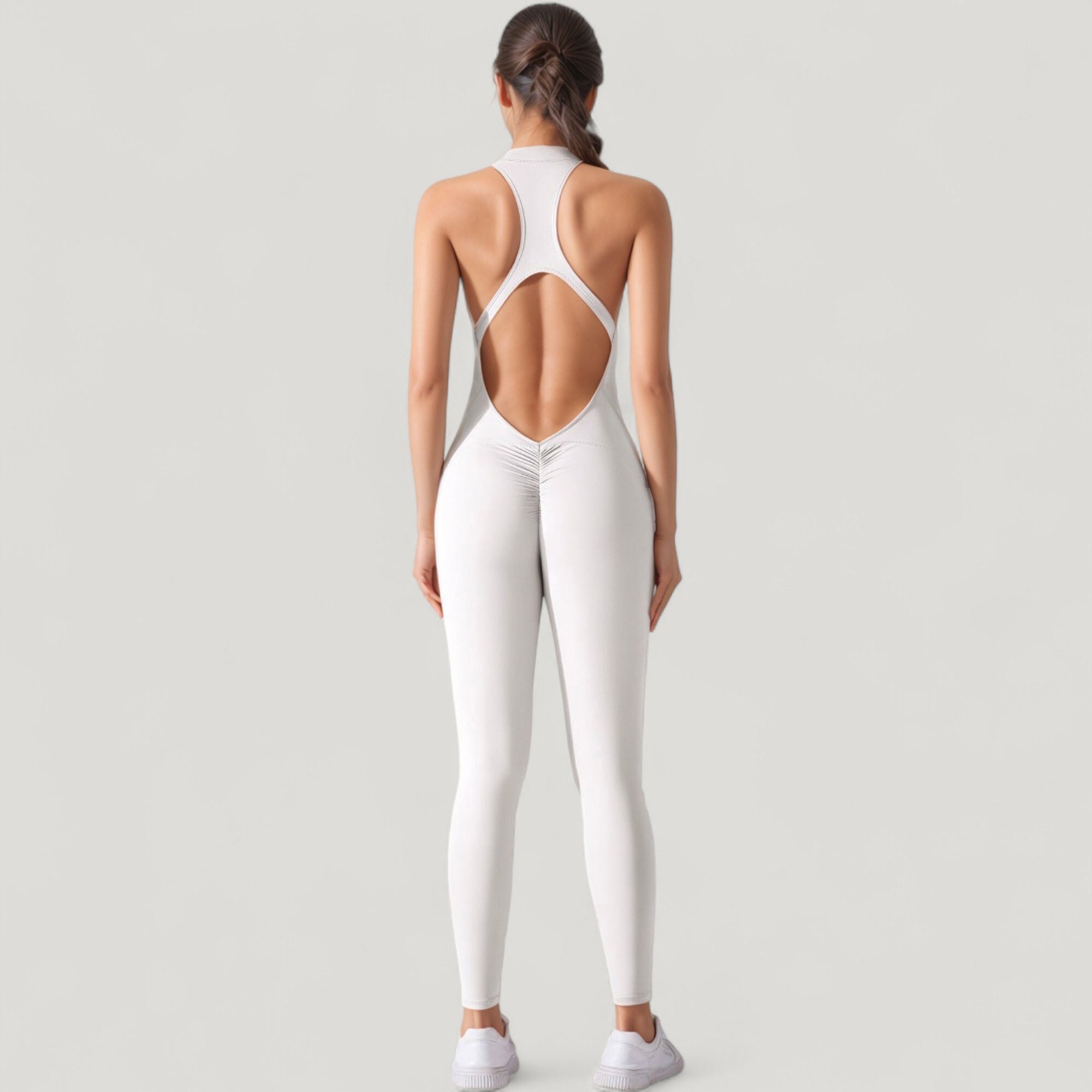Anna-Kaci Active Women's High Neck Sleeveless Activewear Jumpsuit with Back Cutout and Front Zip Closure
