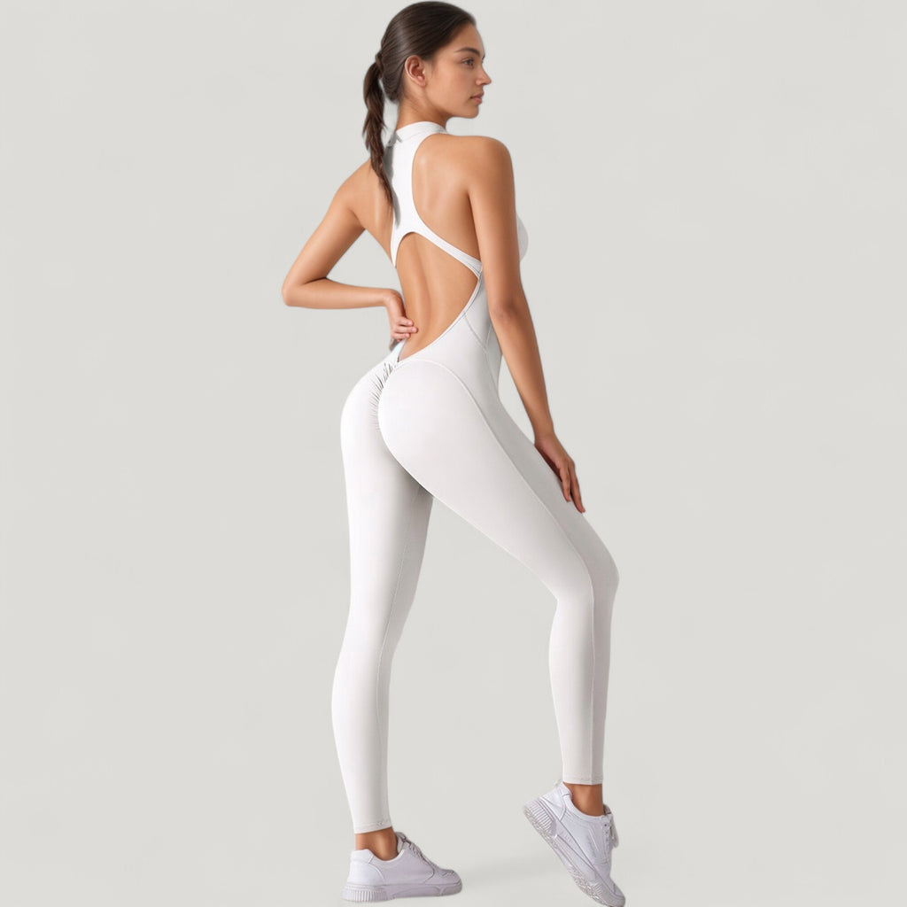 Anna-Kaci Active Women's High Neck Sleeveless Activewear Jumpsuit with Back Cutout and Front Zip Closure