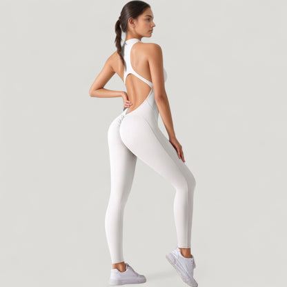 Anna-Kaci Active Women's High Neck Sleeveless Activewear Jumpsuit with Back Cutout and Front Zip Closure