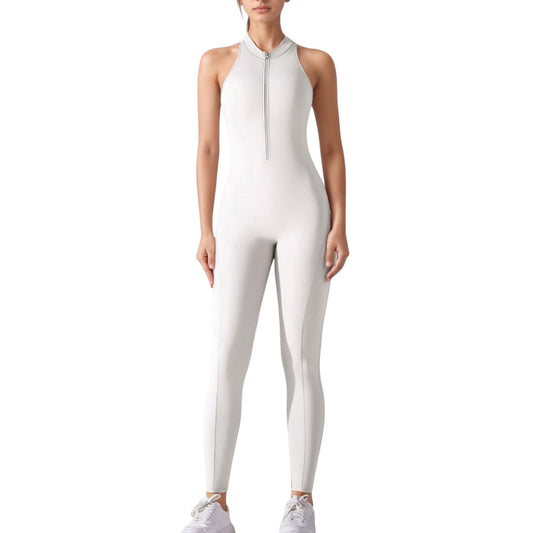 Anna-Kaci Active Women's High Neck Sleeveless Activewear Jumpsuit with Back Cutout and Front Zip Closure