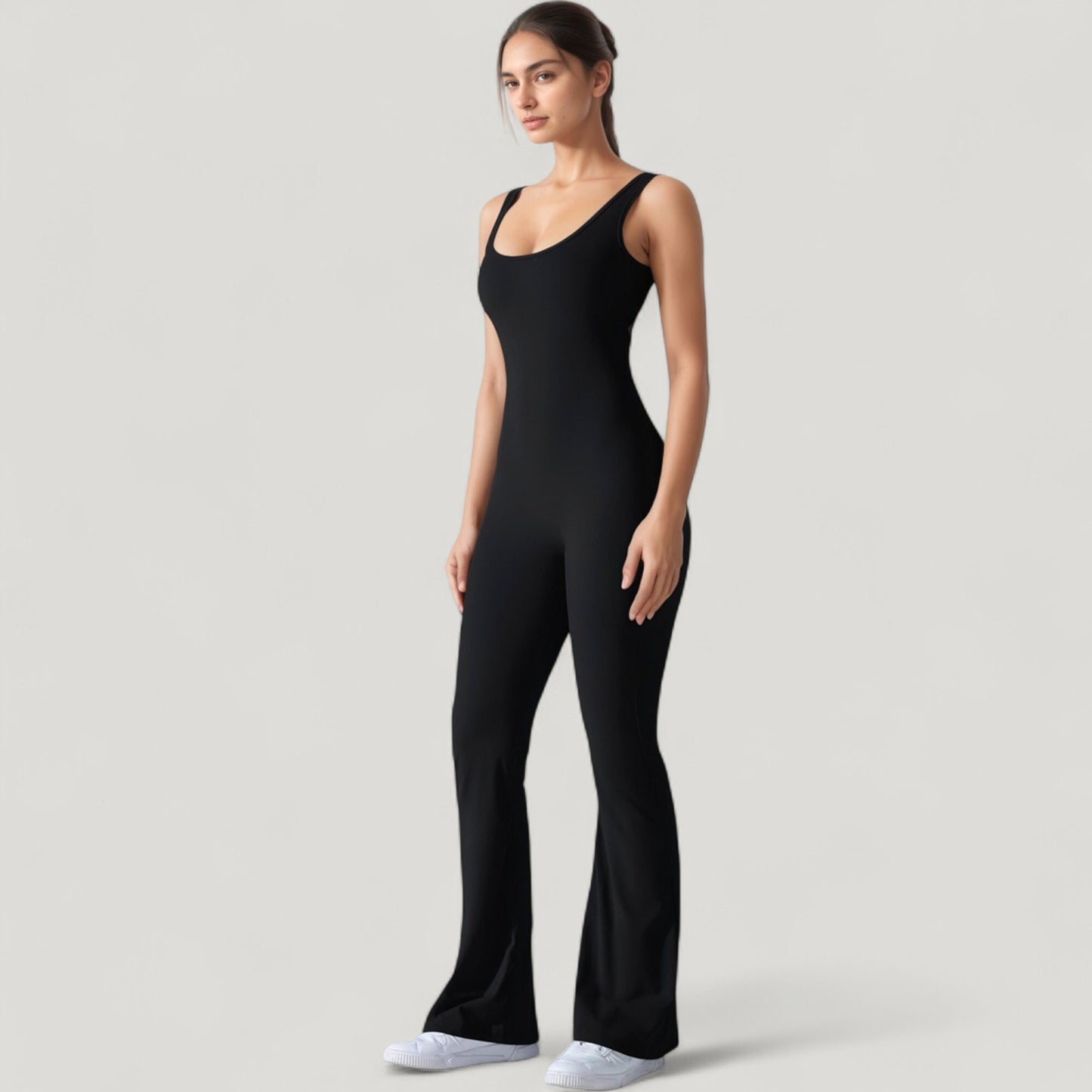 Anna-Kaci Active Women's Sleeveless Open Back Fitted Jumpsuit with Flare Leg Design