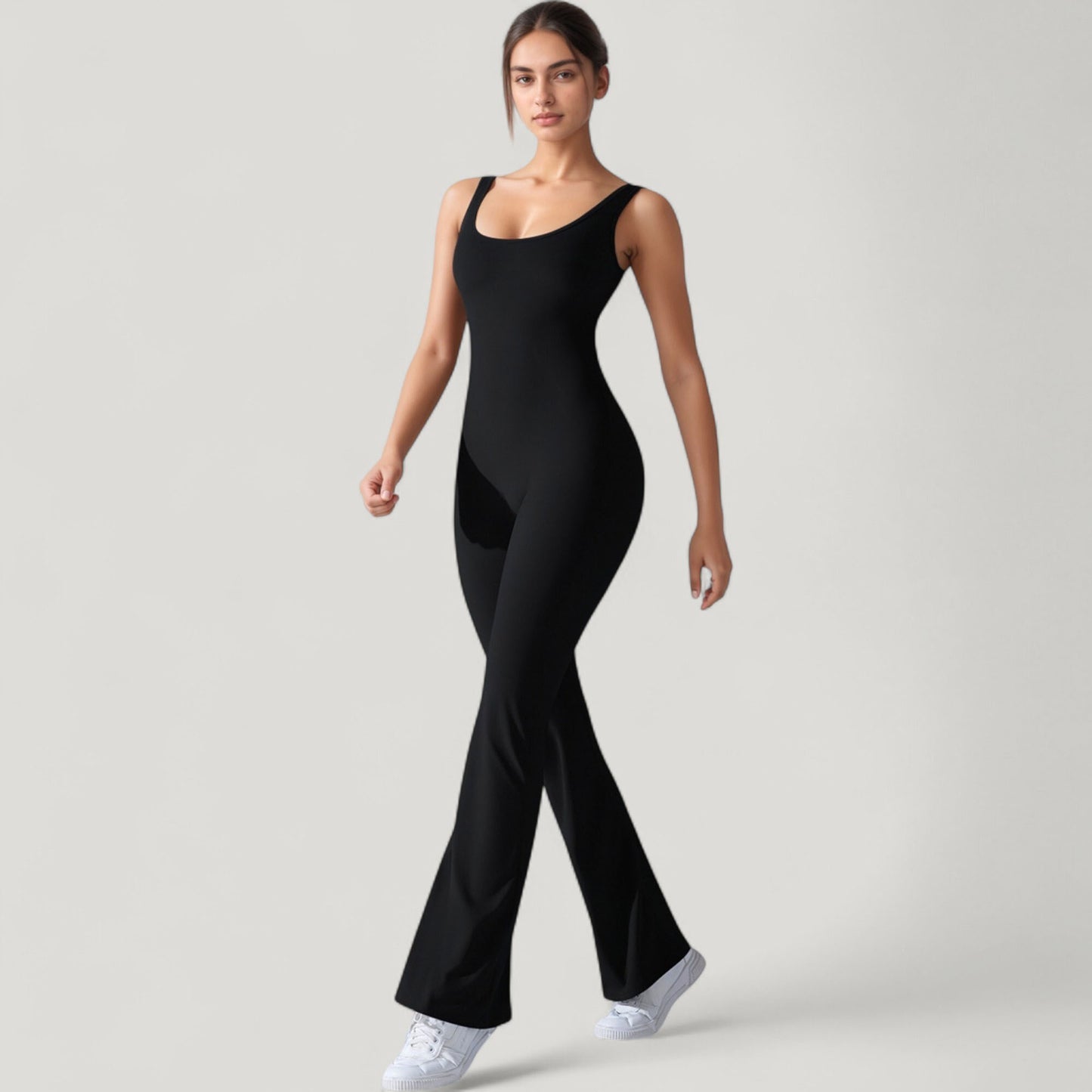 Anna-Kaci Active Women's Sleeveless Open Back Fitted Jumpsuit with Flare Leg Design
