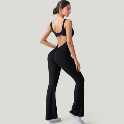 Anna-Kaci Active Women's Sleeveless Open Back Fitted Jumpsuit with Flare Leg Design