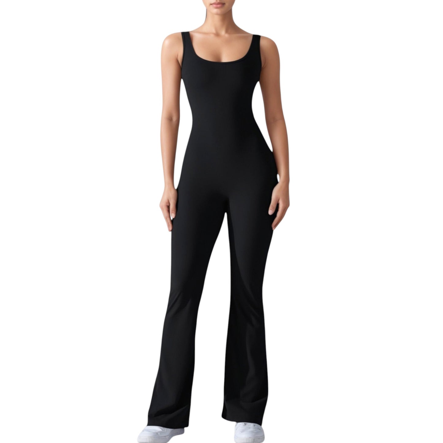 Anna-Kaci Active Women's Sleeveless Open Back Fitted Jumpsuit with Flare Leg Design