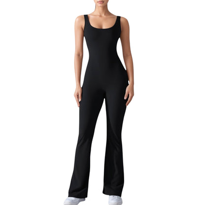 Anna-Kaci Active Women's Sleeveless Open Back Fitted Jumpsuit with Flare Leg Design