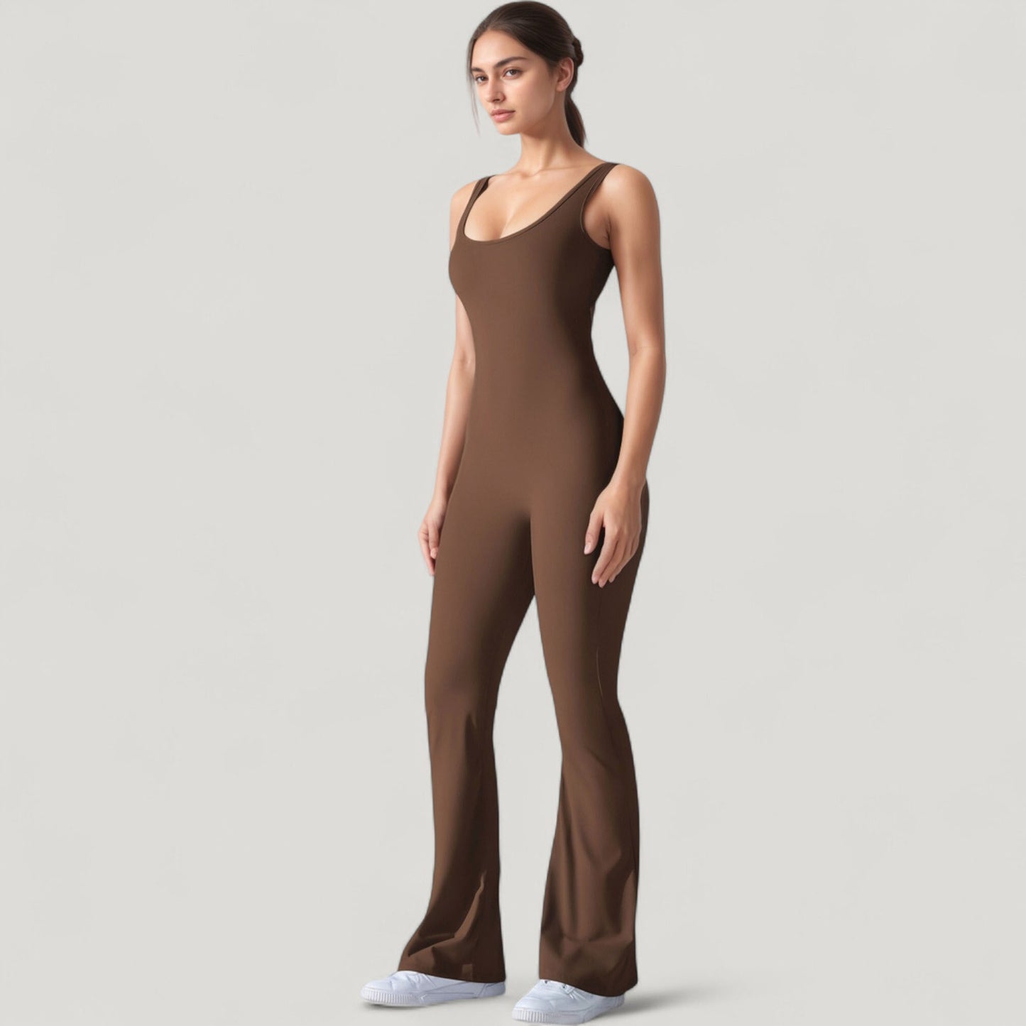 Anna-Kaci Active Women's Sleeveless Open Back Fitted Jumpsuit with Flare Leg Design