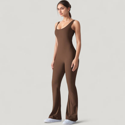 Anna-Kaci Active Women's Sleeveless Open Back Fitted Jumpsuit with Flare Leg Design