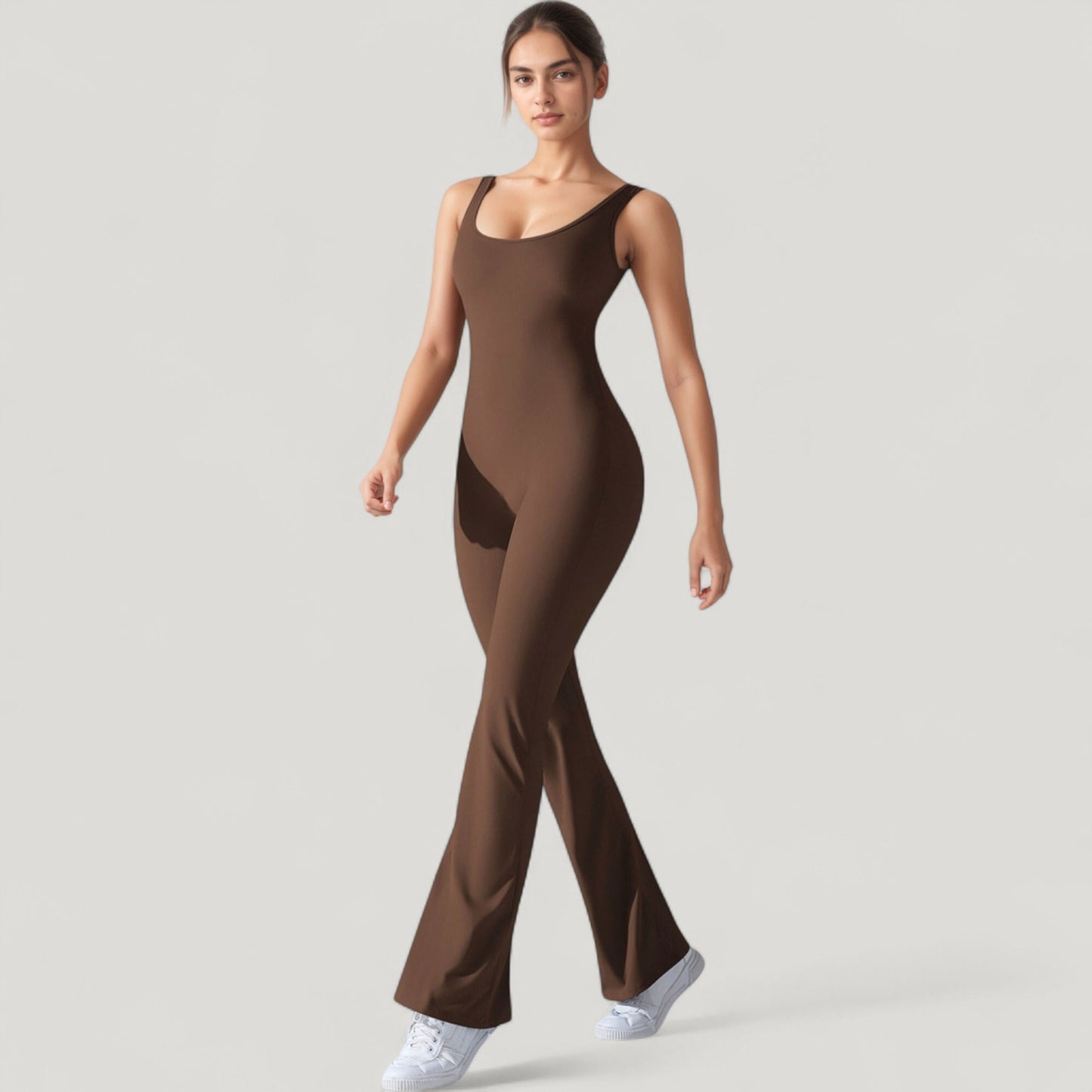 Anna-Kaci Active Women's Sleeveless Open Back Fitted Jumpsuit with Flare Leg Design