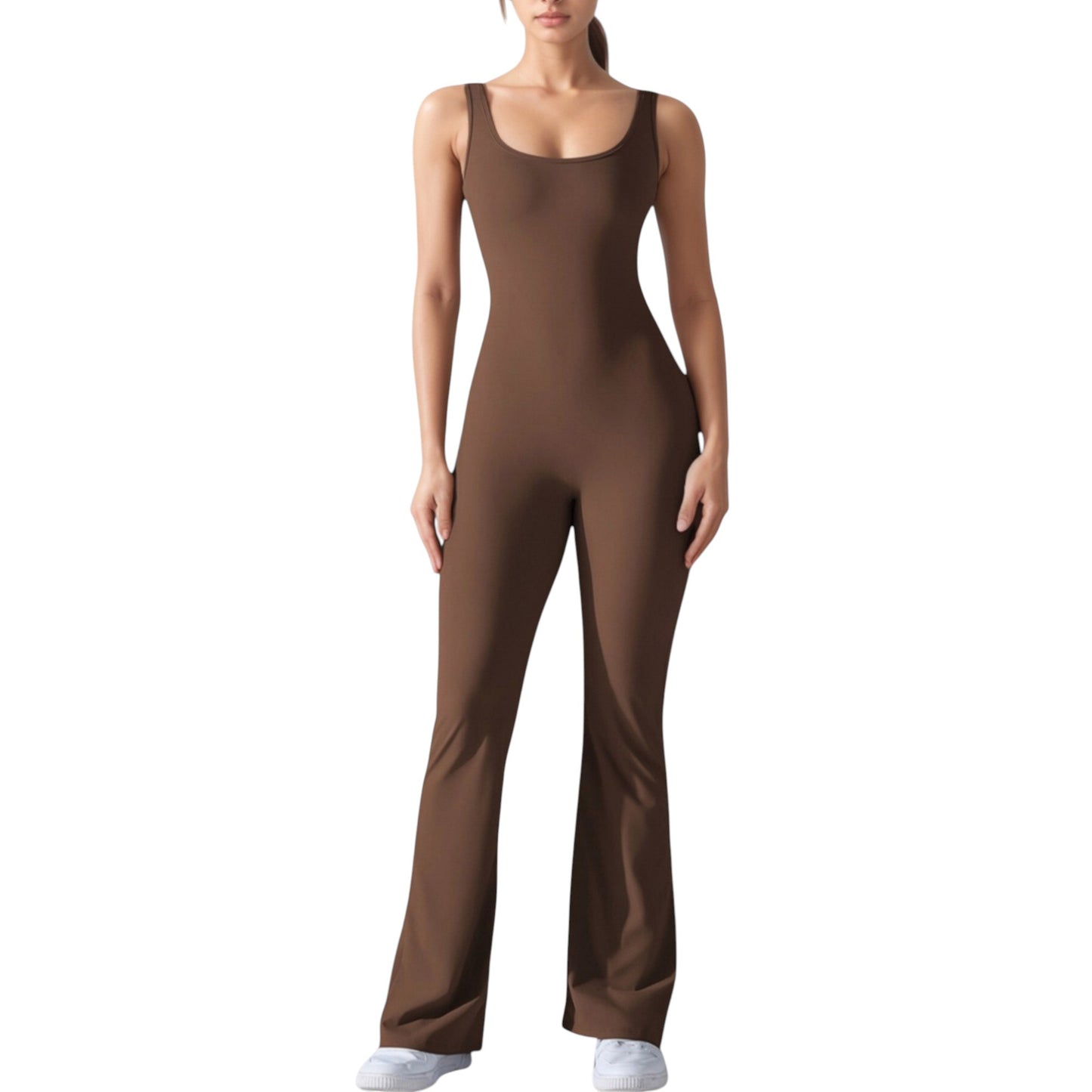 Anna-Kaci Active Women's Sleeveless Open Back Fitted Jumpsuit with Flare Leg Design