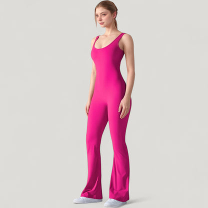 Anna-Kaci Active Women's Sleeveless Open Back Fitted Jumpsuit with Flare Leg Design