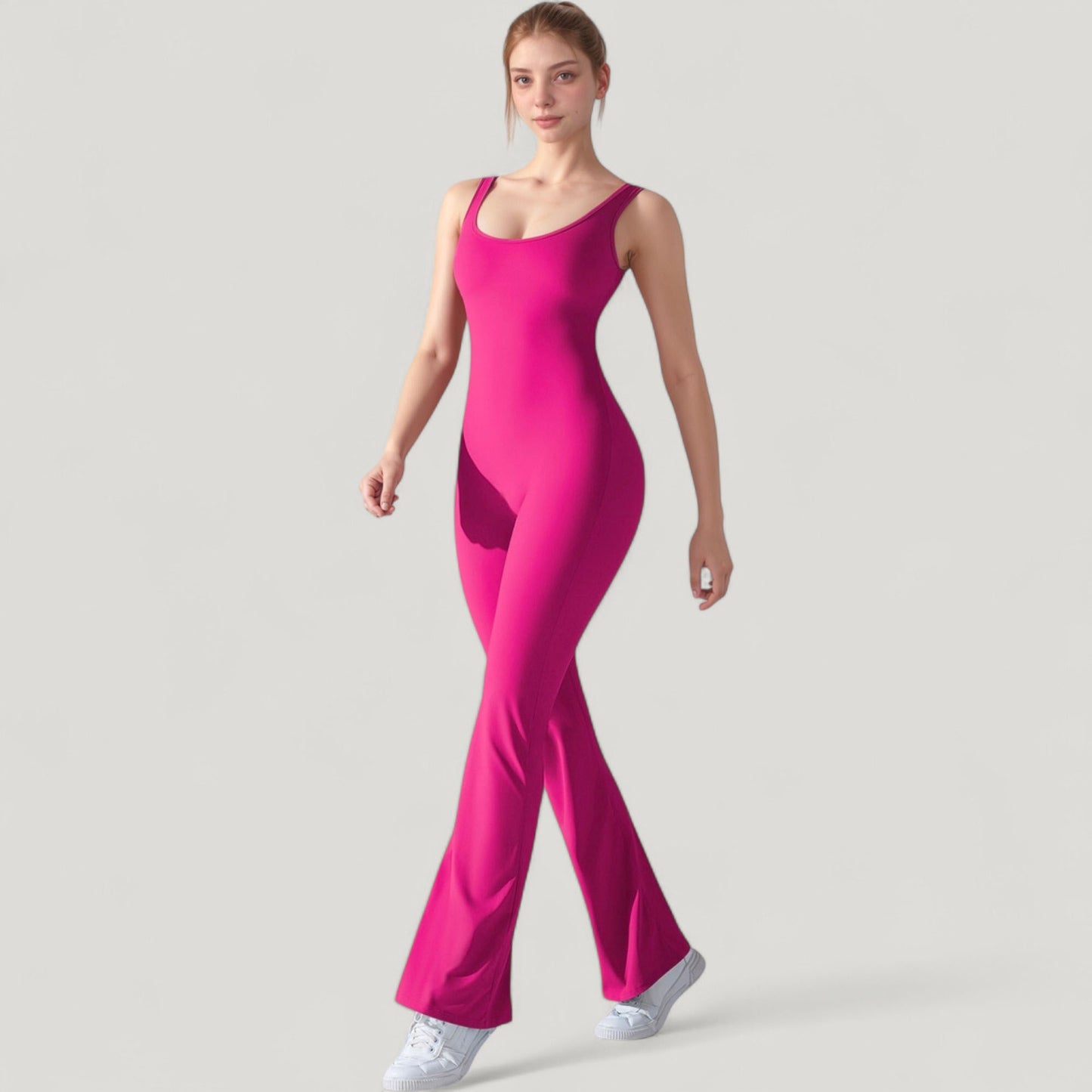 Anna-Kaci Active Women's Sleeveless Open Back Fitted Jumpsuit with Flare Leg Design