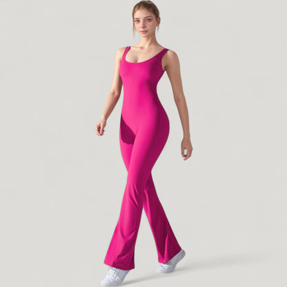 Anna-Kaci Active Women's Sleeveless Open Back Fitted Jumpsuit with Flare Leg Design