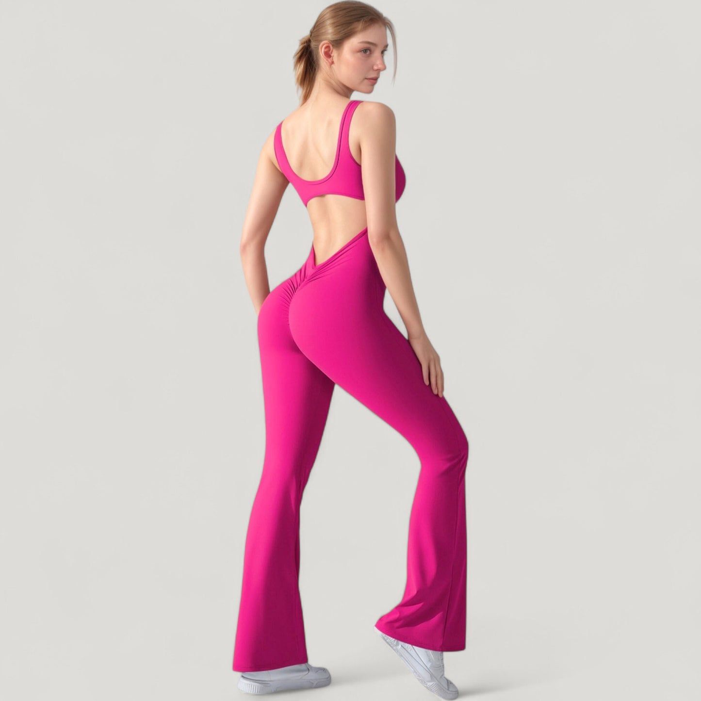 Anna-Kaci Active Women's Sleeveless Open Back Fitted Jumpsuit with Flare Leg Design