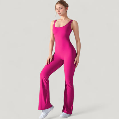 Anna-Kaci Active Women's Sleeveless Open Back Fitted Jumpsuit with Flare Leg Design