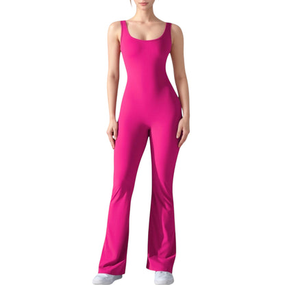 Anna-Kaci Active Women's Sleeveless Open Back Fitted Jumpsuit with Flare Leg Design