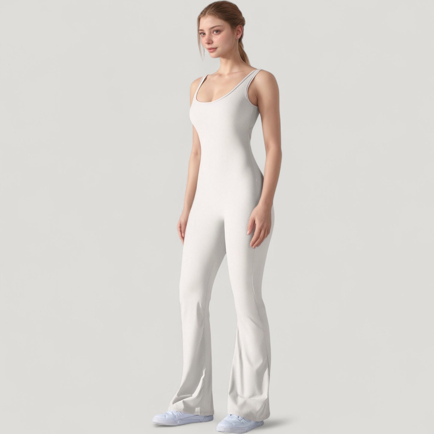 Anna-Kaci Active Women's Sleeveless Open Back Fitted Jumpsuit with Flare Leg Design