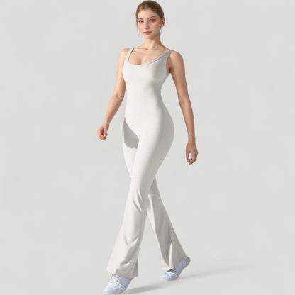 Anna-Kaci Active Women's Sleeveless Open Back Fitted Jumpsuit with Flare Leg Design