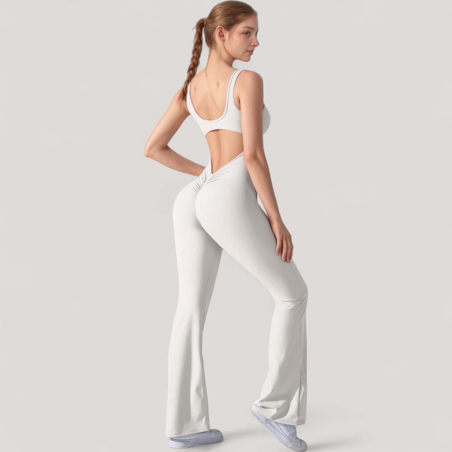 Anna-Kaci Active Women's Sleeveless Open Back Fitted Jumpsuit with Flare Leg Design