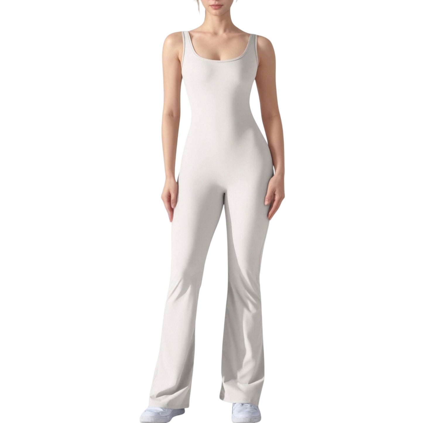 Anna-Kaci Active Women's Sleeveless Open Back Fitted Jumpsuit with Flare Leg Design