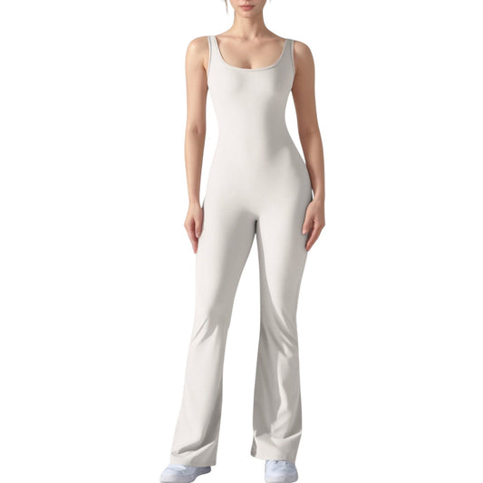 Anna-Kaci Active Women's Sleeveless Open Back Fitted Jumpsuit with Flare Leg Design