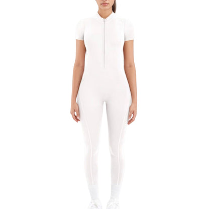 Anna-Kaci Active Women's Short Sleeve High Neck Open Back Zip-Up Jumpsuit with Fitted Silhouette and Scrunch Back Detail