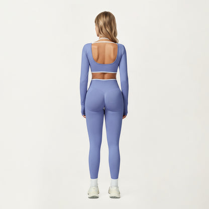 Anna-Kaci Active Women's Long Sleeve Crop Top with Contrast Trim and Scoop Neckline