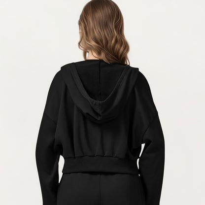 Anna-Kaci Active Women's Cropped Zip-Up Hoodie with Drawstring Hood and Long Sleeves