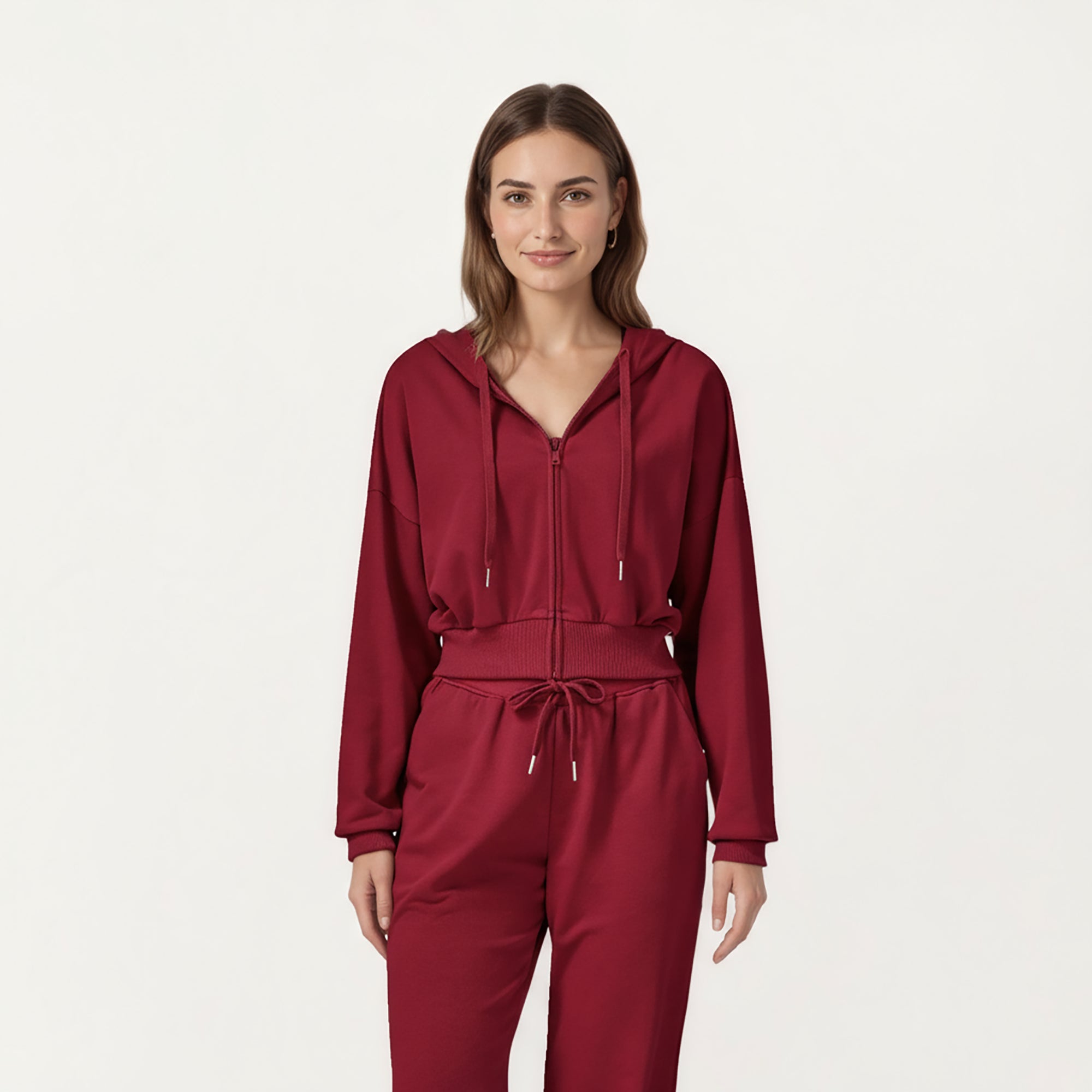 Anna-Kaci Active Women's Cropped Zip-Up Hoodie with Drawstring Hood and Long Sleeves
