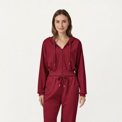 Anna-Kaci Active Women's Cropped Zip-Up Hoodie with Drawstring Hood and Long Sleeves