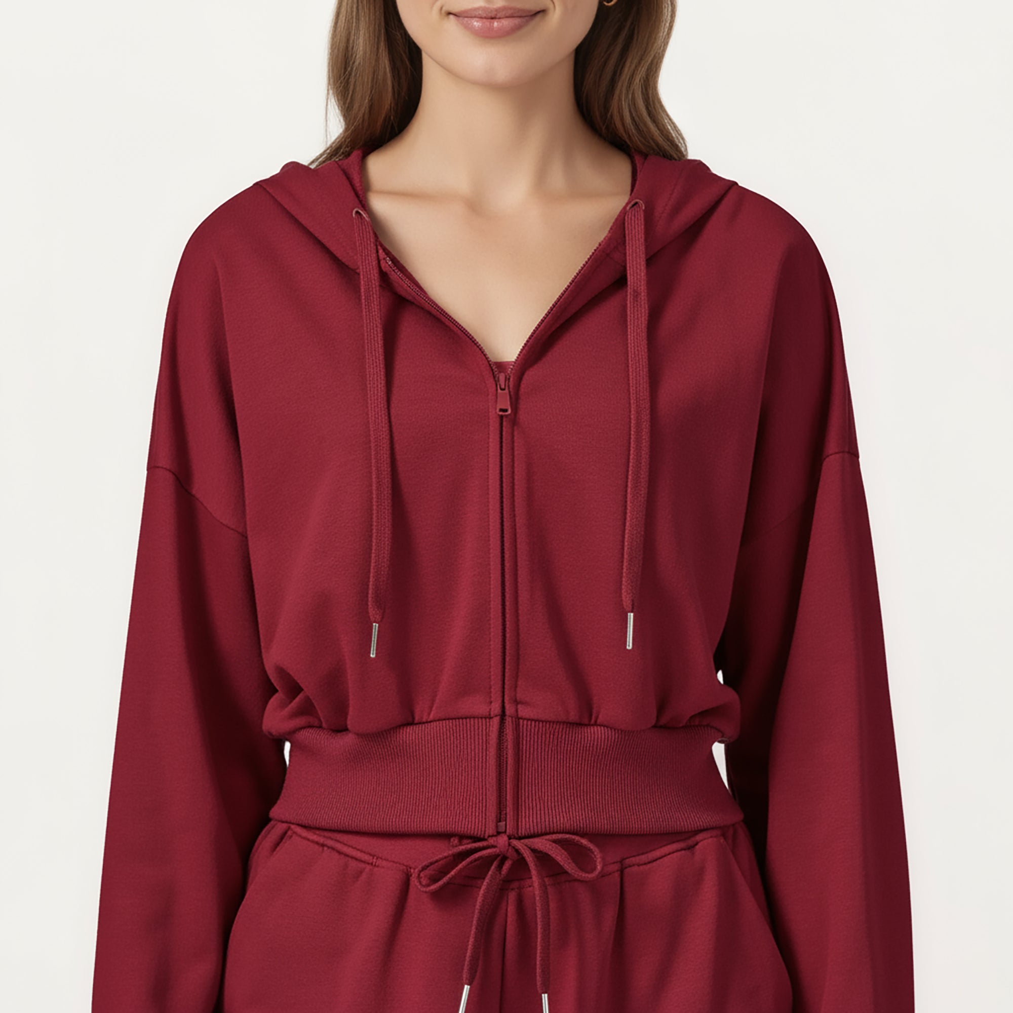 Anna-Kaci Active Women's Cropped Zip-Up Hoodie with Drawstring Hood and Long Sleeves