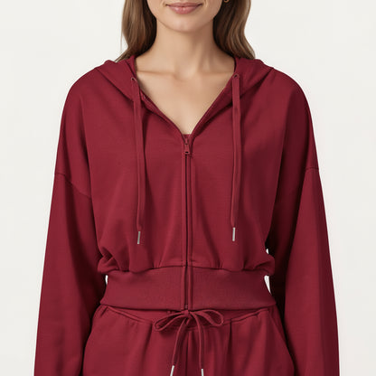 Anna-Kaci Active Women's Cropped Zip-Up Hoodie with Drawstring Hood and Long Sleeves