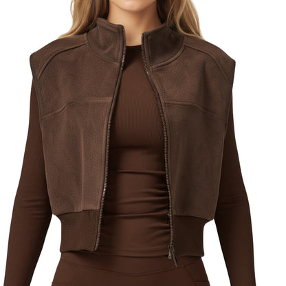 Anna-Kaci Active Women's Cropped Zip Closure Vest with Stand Collar and Fitted Hem