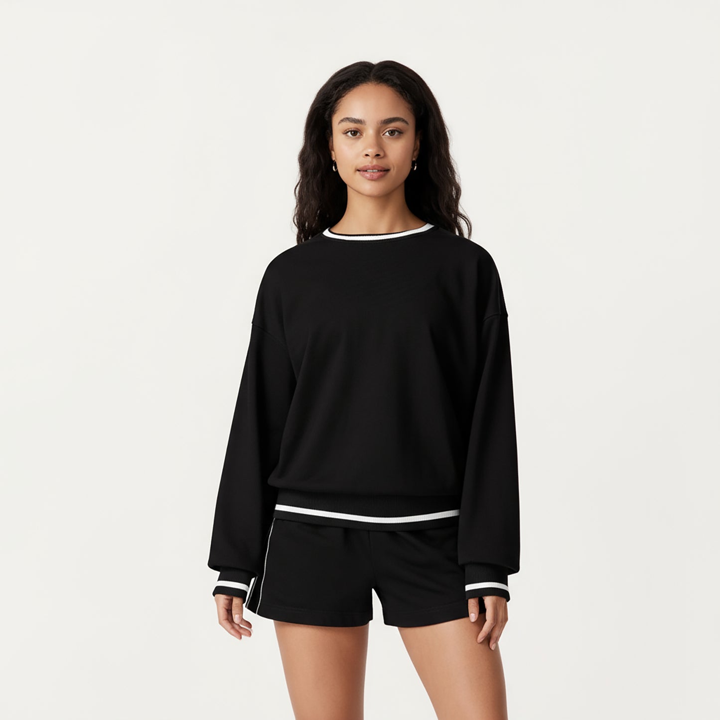 Anna-Kaci Active Women's Long Sleeve Crew Neck Pullover Sweatshirt with Contrast Trim Ribbed Hem and Relaxed Fit