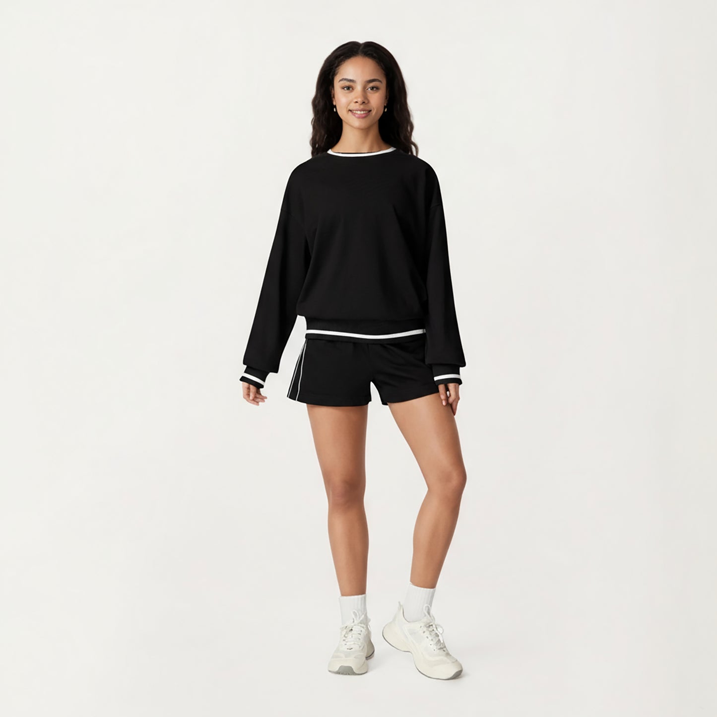 Anna-Kaci Active Women's Long Sleeve Crew Neck Pullover Sweatshirt with Contrast Trim Ribbed Hem and Relaxed Fit
